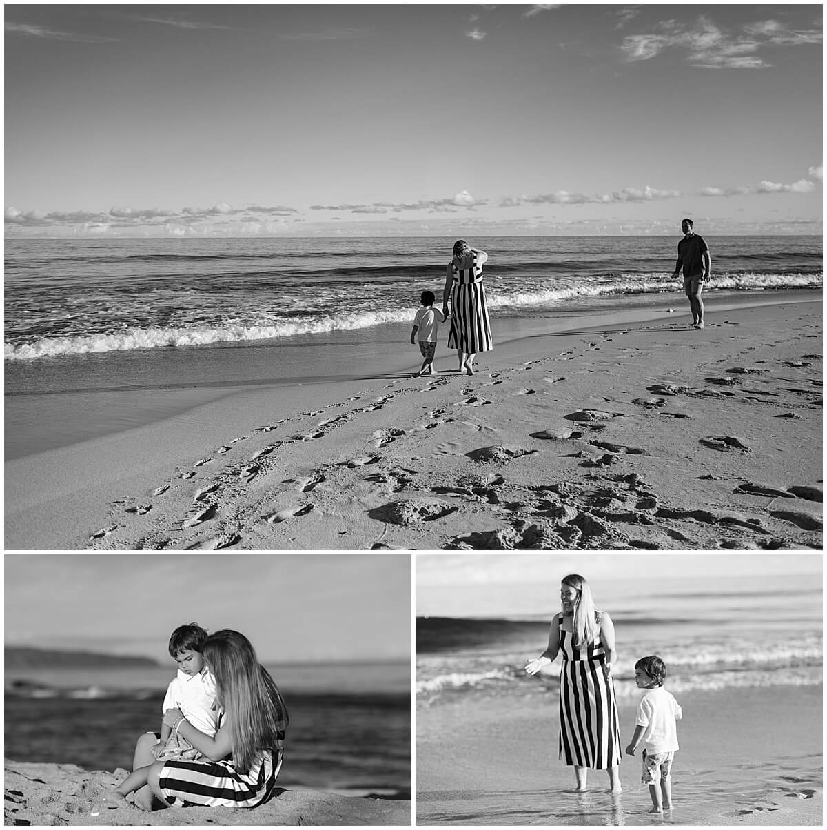 mom sitting in the sand with child for north shore family photographer