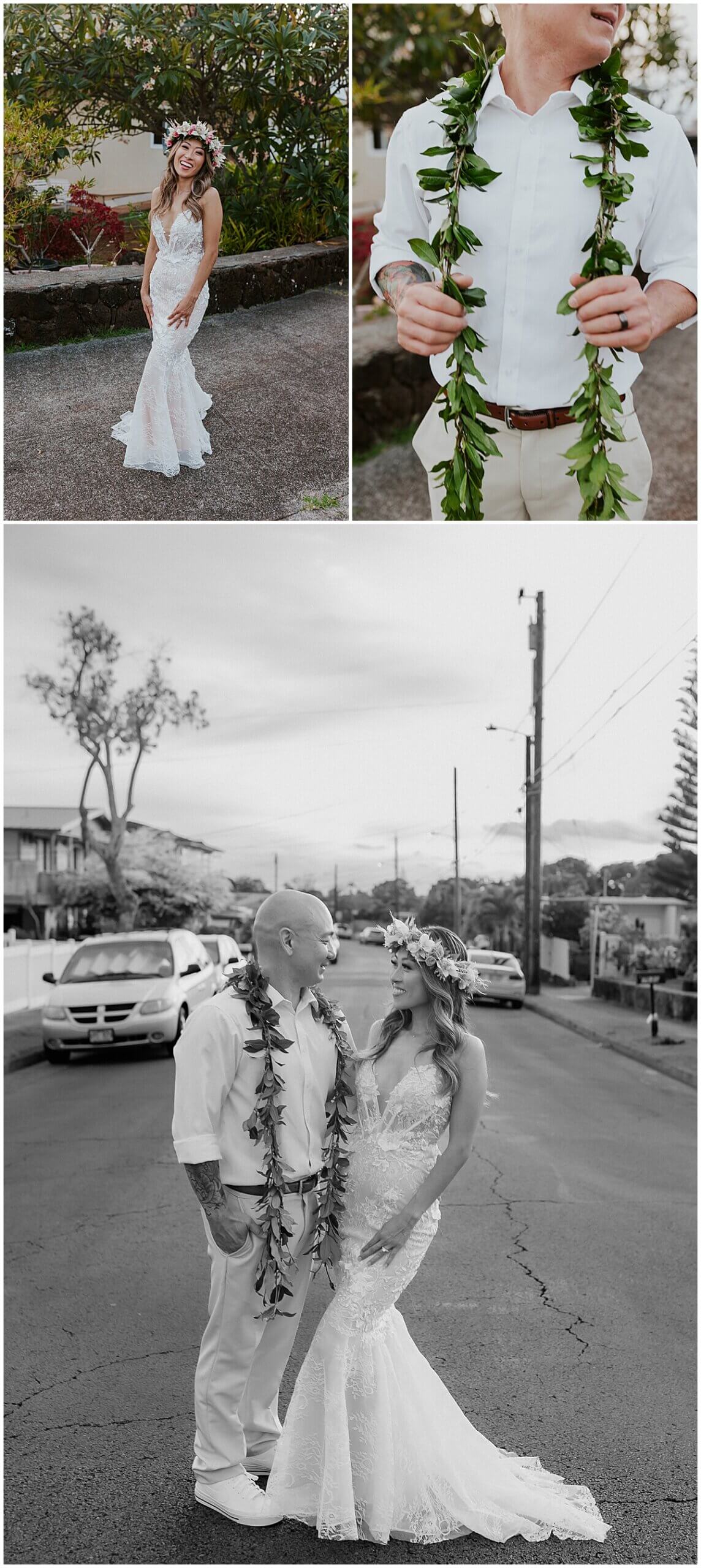 couple walking in the street after ceremony for pearl city backyard celebration 