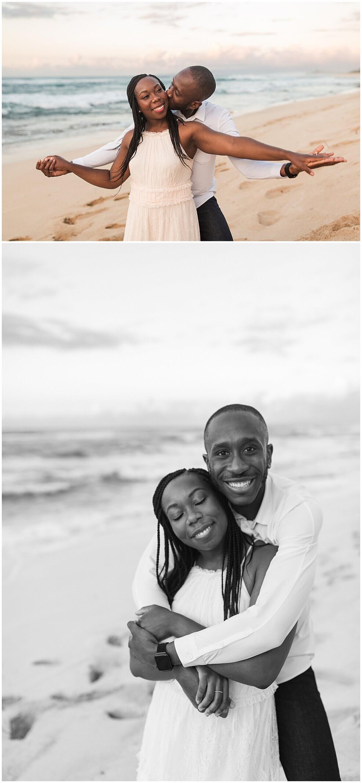 engaged couple hugging on the beach after proposing by Elle rose photo 