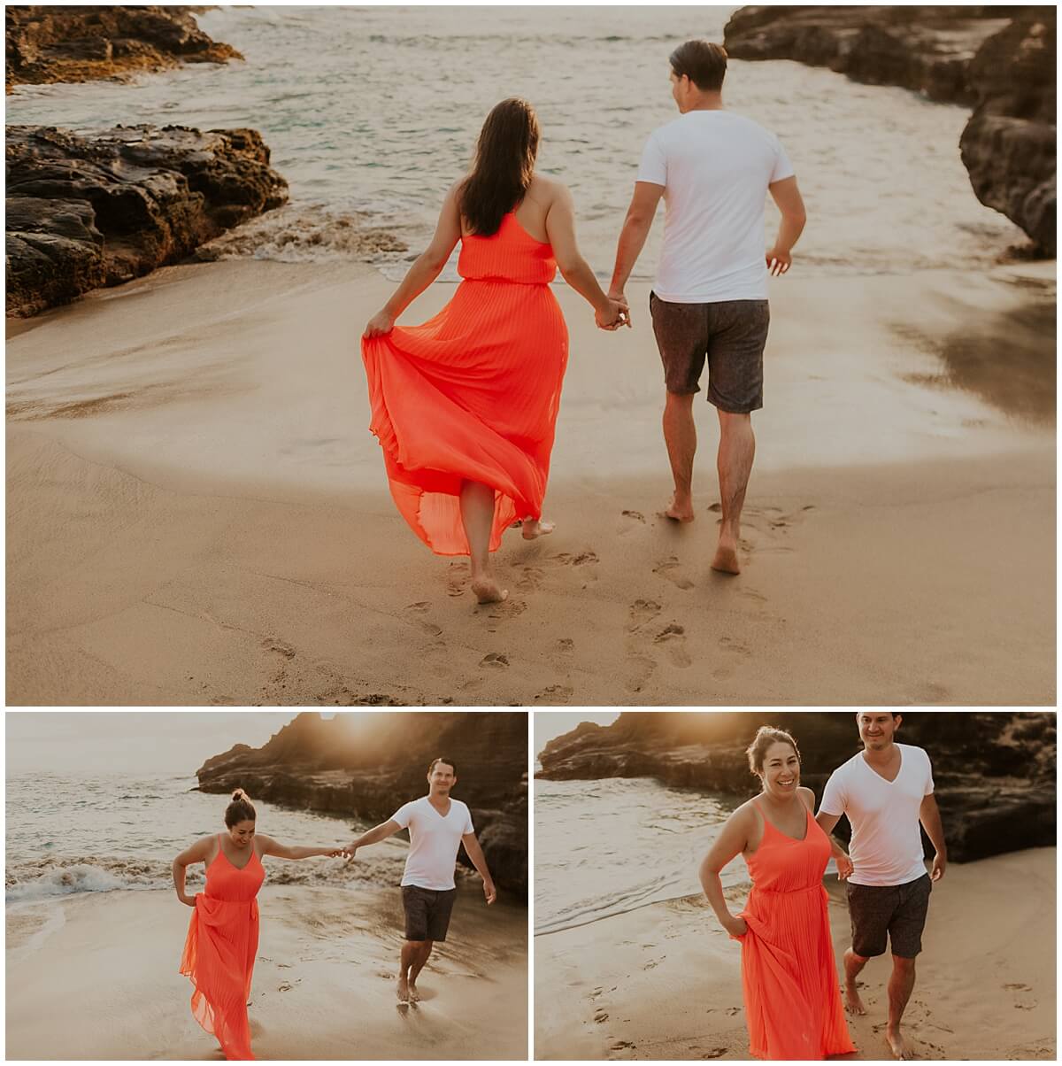 man and woman holding hands walking into the water by Elle rose photo 