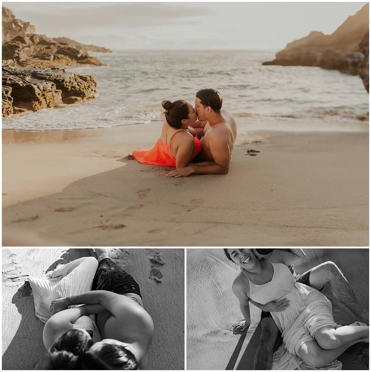 man and woman laying on the beach in the sand by Elle rose photo 