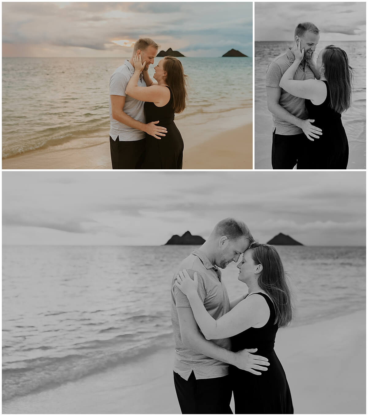 man holding woman on the beach for professional couple photoshoot