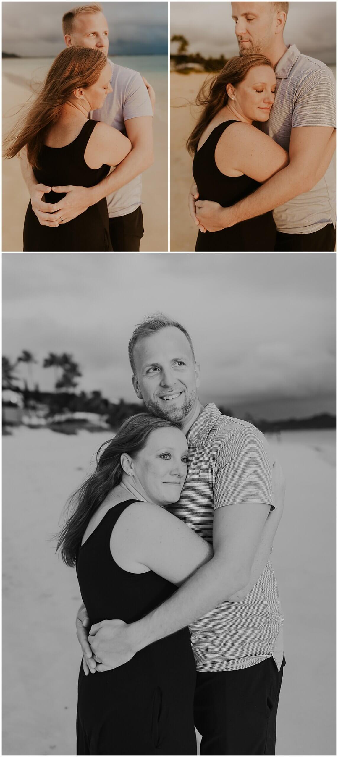 couple looking out to the horizon during vacation photo session