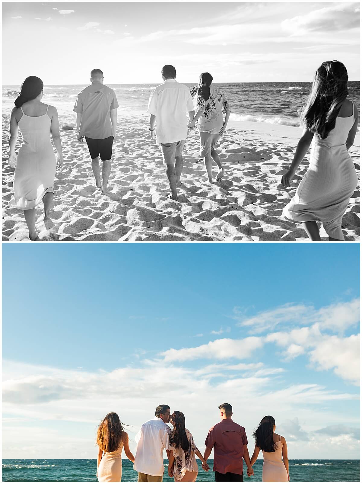 family of five in dresses and shorts in Hawaii by north shore lifestyle photographer 