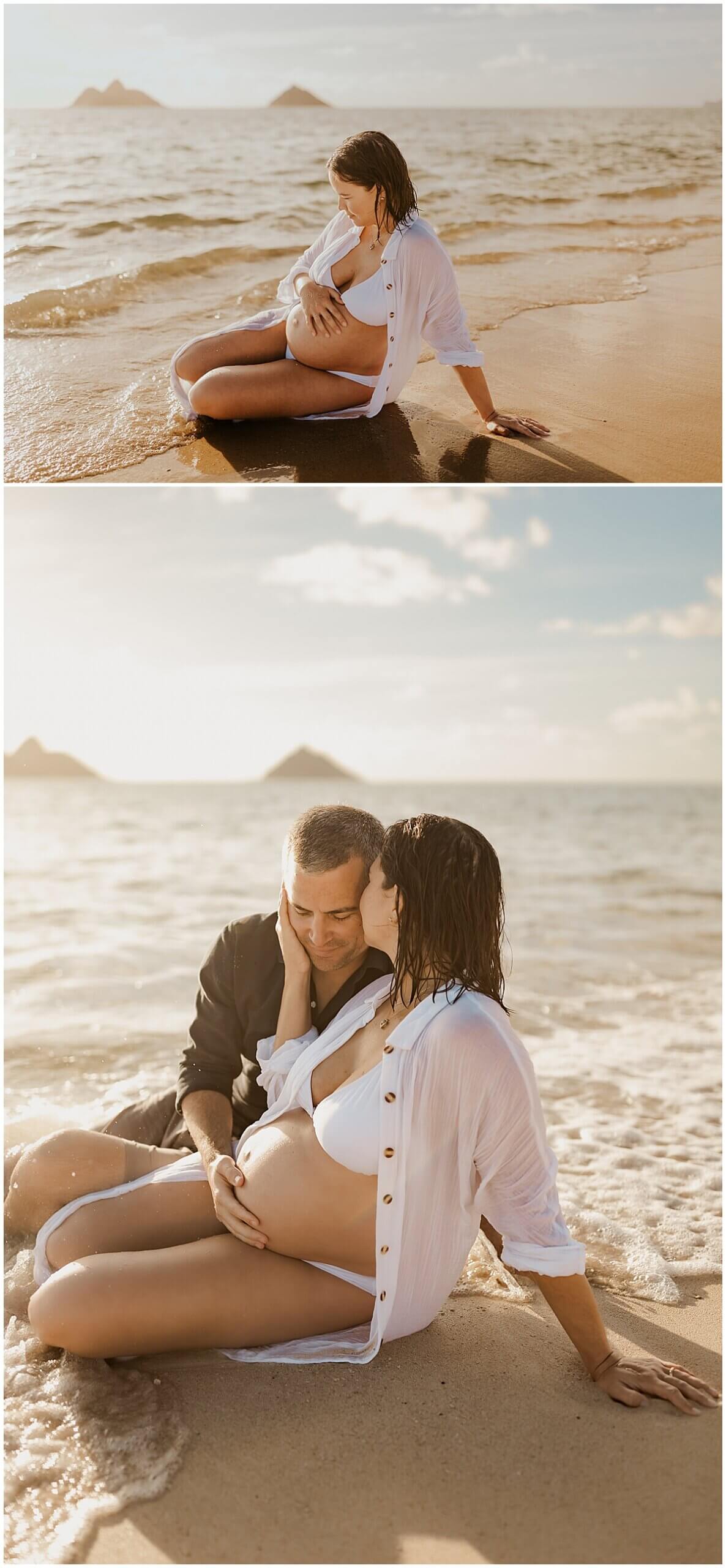 woman laying in the sand by the water at sunrise by Elle rose photo