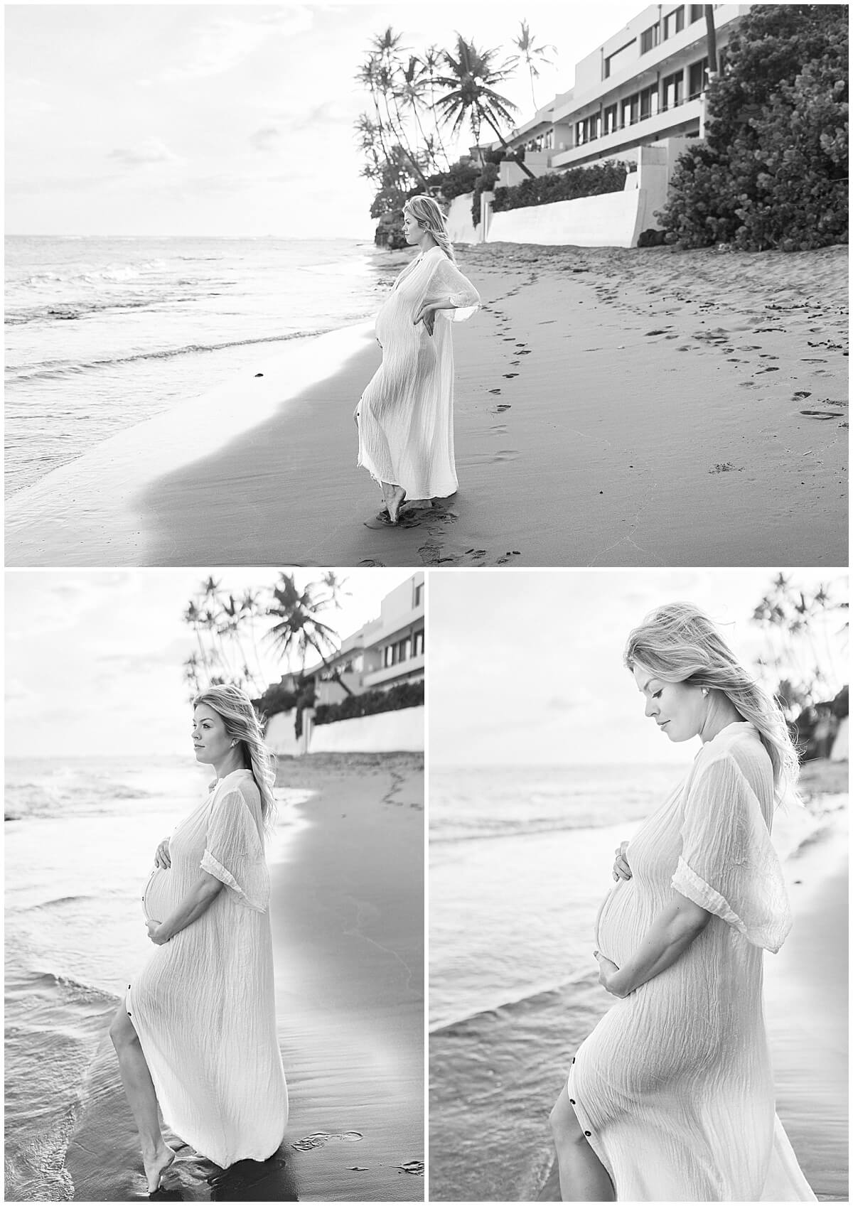 New mother in black and white maternity session with Oahu lifestyle photographer