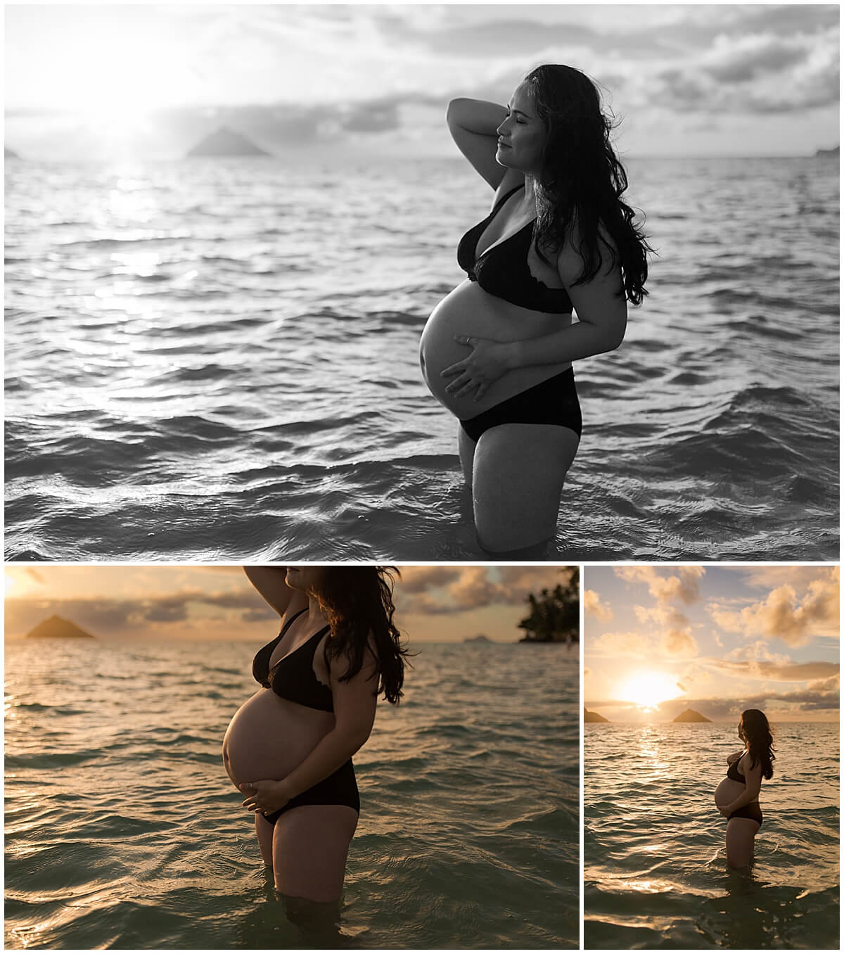 sunrise overlooking the bay with mom standing in the water by Elle rose photo