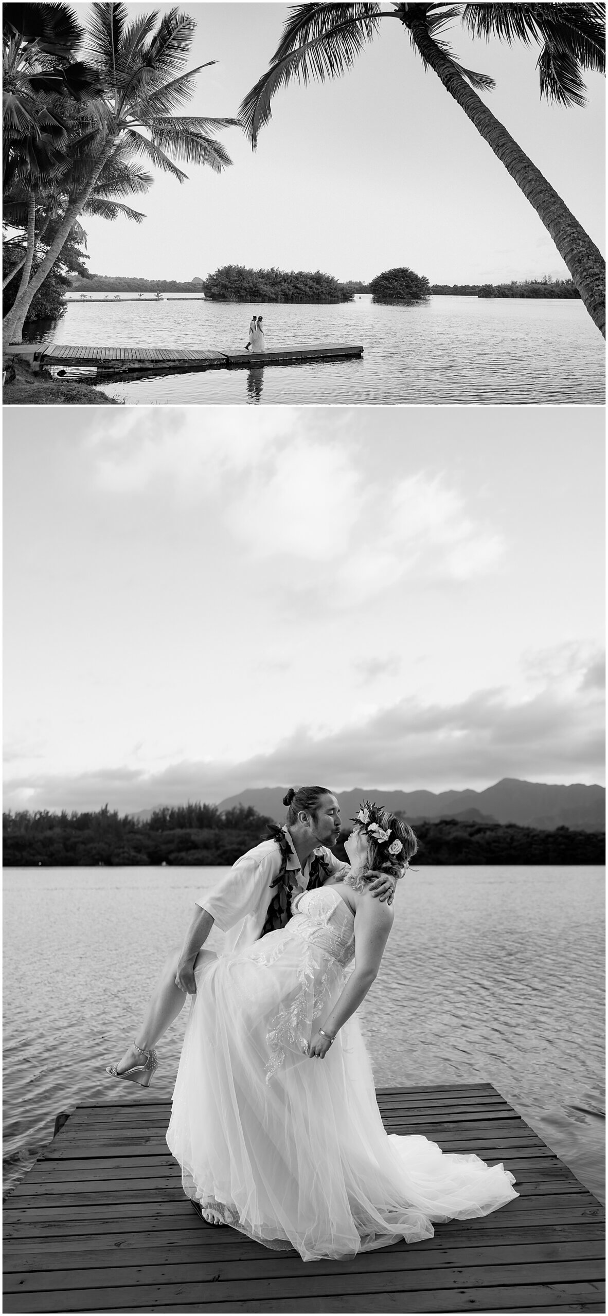 Bride and groom walking along wedding venue pier by Elle rose photo 